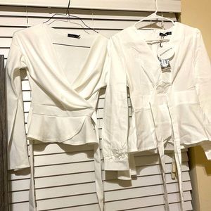 Boohoo White V-neck Wrap Tops